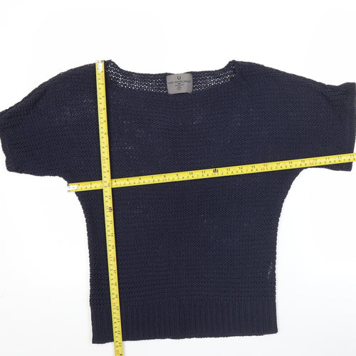 Vero Moda Women Blue Open Knit Short Sleeve Cotton Jumper Size L