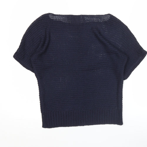 Vero Moda Women Blue Open Knit Short Sleeve Cotton Jumper Size L