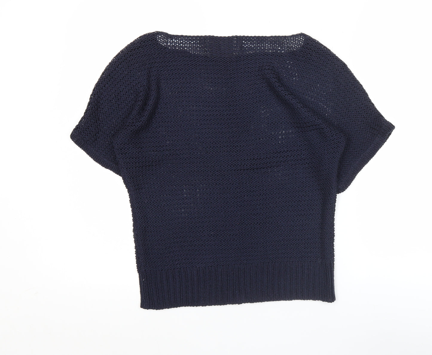 Vero Moda Women Blue Open Knit Short Sleeve Cotton Jumper Size L