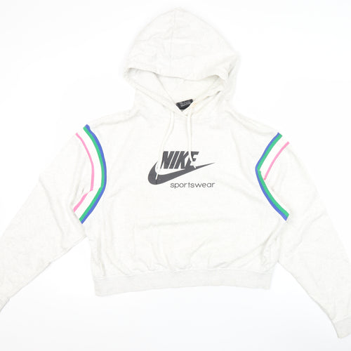 Nike Womens Beige Hooded Pullover Sweatshirt Size S Logo Design