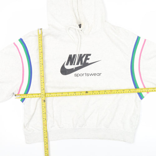 Nike Womens Beige Hooded Pullover Sweatshirt Size S Logo Design