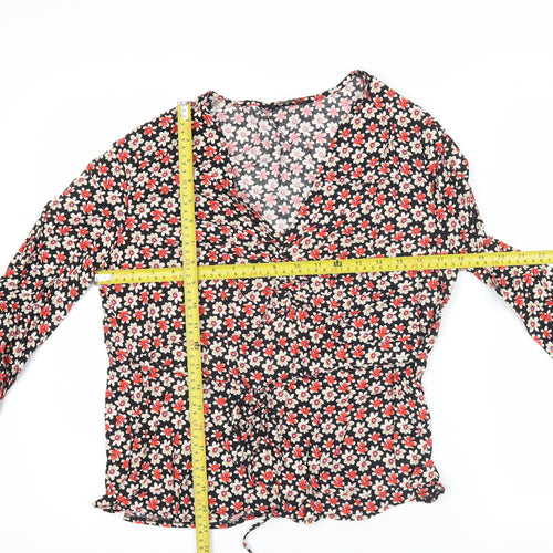 Peacocks Womens Black Floral V-Neck Long Sleeve Viscose Blouse Size 12
