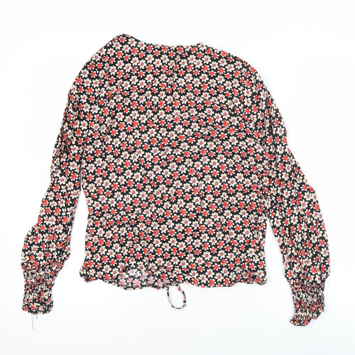 Peacocks Womens Black Floral V-Neck Long Sleeve Viscose Blouse Size 12