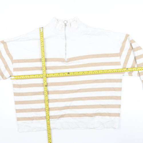 Marks and Spencer Women Beige White 1/2 Zip Striped Sweatshirt Size 14