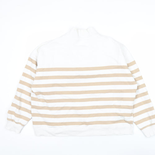 Marks and Spencer Women Beige White 1/2 Zip Striped Sweatshirt Size 14