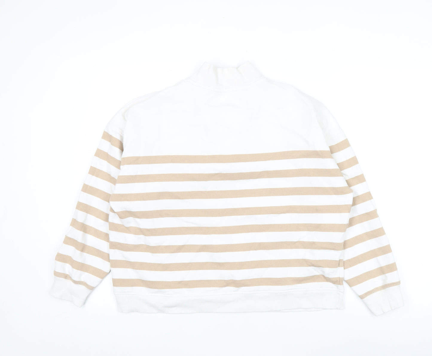 Marks and Spencer Women Beige White 1/2 Zip Striped Sweatshirt Size 14