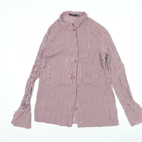 Bershka BSKGirl Women's Red White Striped Button-Up Shirt Size S