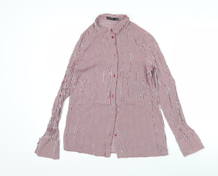 Bershka BSKGirl Women's Red White Striped Button-Up Shirt Size S