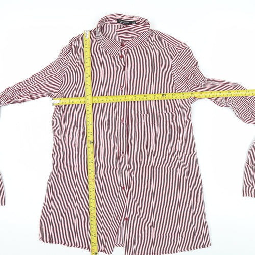 Bershka BSKGirl Women's Red White Striped Button-Up Shirt Size S
