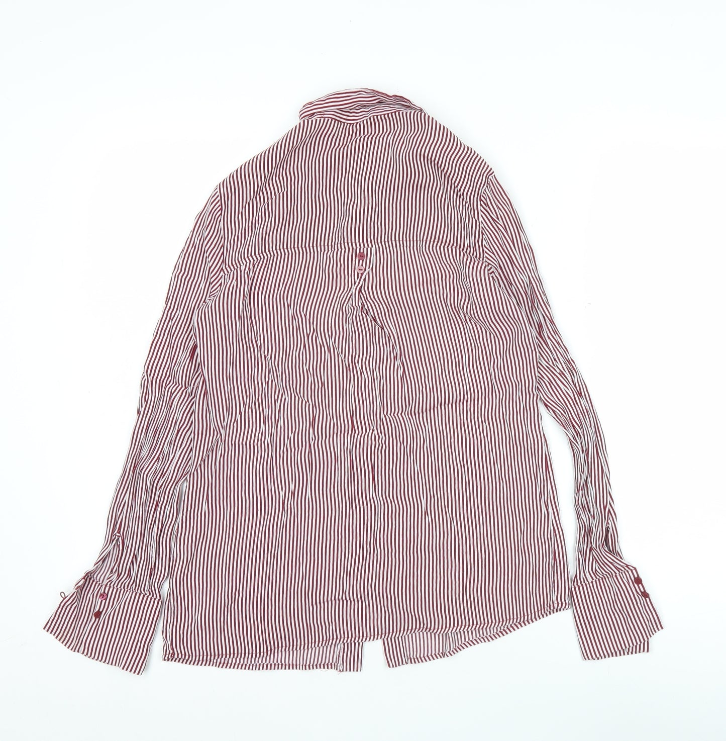 Bershka BSKGirl Women's Red White Striped Button-Up Shirt Size S