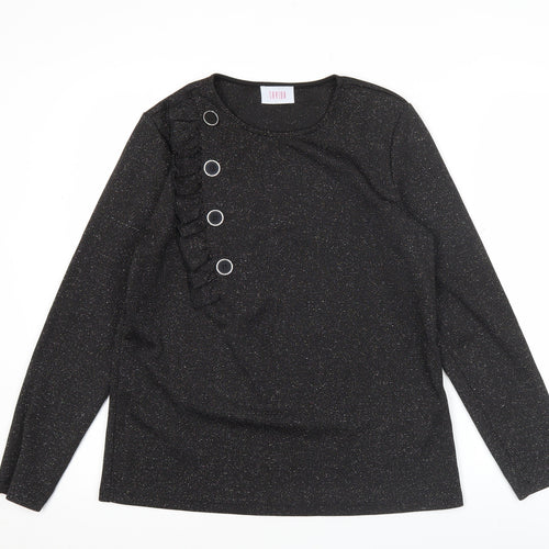 Savida Women’s Black Glitter Long Sleeve Ruffle Button Blouse Size 14