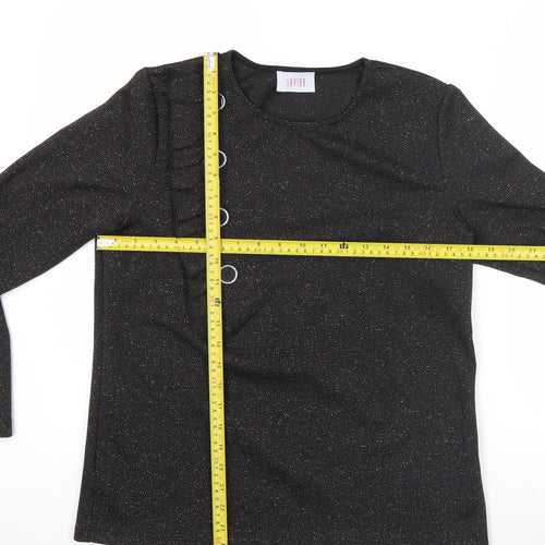 Savida Women’s Black Glitter Long Sleeve Ruffle Button Blouse Size 14