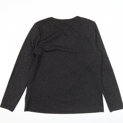 Savida Women’s Black Glitter Long Sleeve Ruffle Button Blouse Size 14