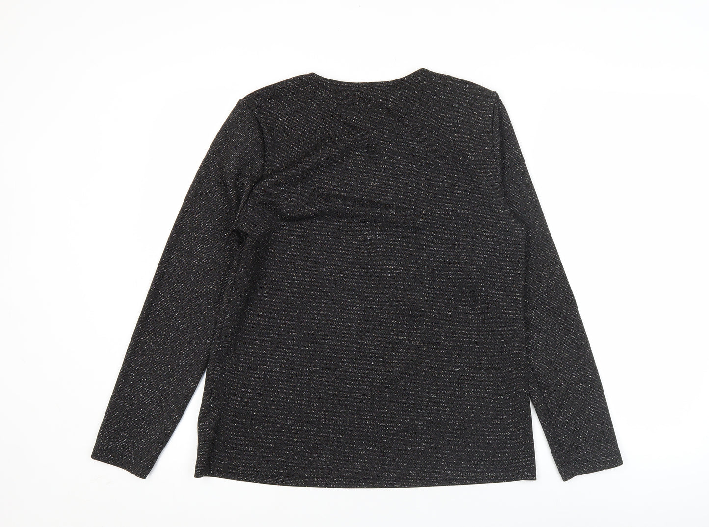 Savida Women’s Black Glitter Long Sleeve Ruffle Button Blouse Size 14