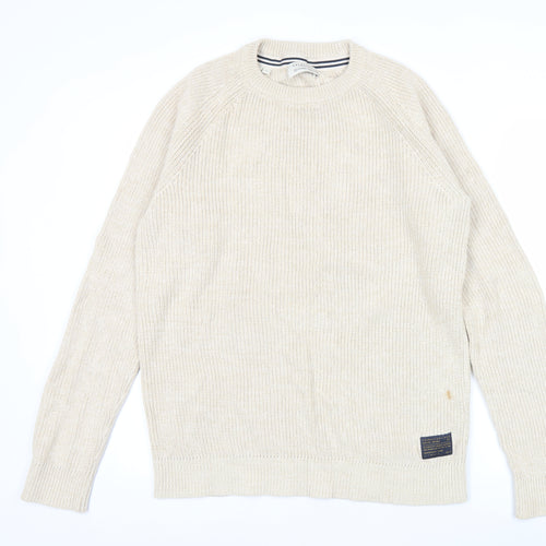 Selected Homme Men’s Beige Cotton Knit Pullover Jumper L