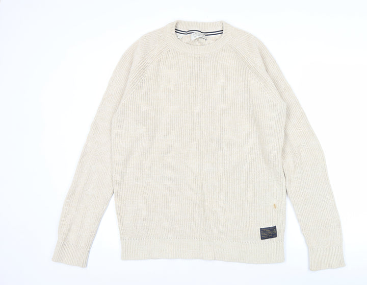 Selected Homme Men’s Beige Cotton Knit Pullover Jumper L