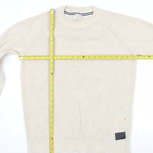 Selected Homme Men’s Beige Cotton Knit Pullover Jumper L