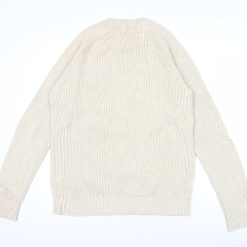 Selected Homme Men’s Beige Cotton Knit Pullover Jumper L