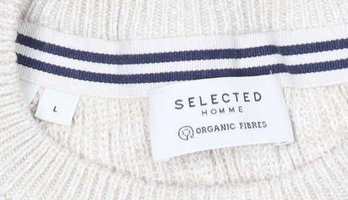 Selected Homme Men’s Beige Cotton Knit Pullover Jumper L