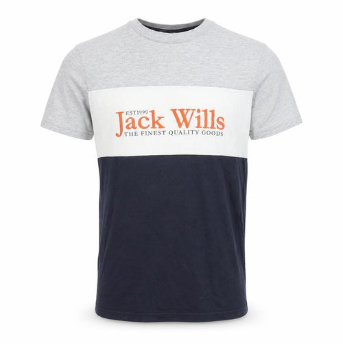 Jack Wills Men's Colourblock Grey White Navy Classic Fit T-Shirt Small