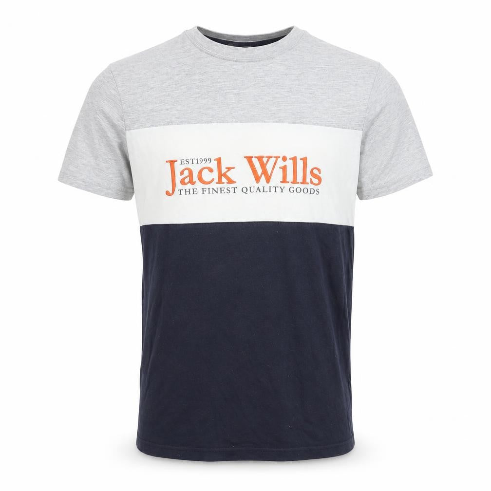 Jack Wills Men's Colourblock Grey White Navy Classic Fit T-Shirt Small