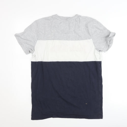 Jack Wills Men's Colourblock Grey White Navy Classic Fit T-Shirt Small