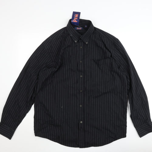 Paco For Men Black Striped Button-Up Long Sleeve Cotton Shirt L 41in