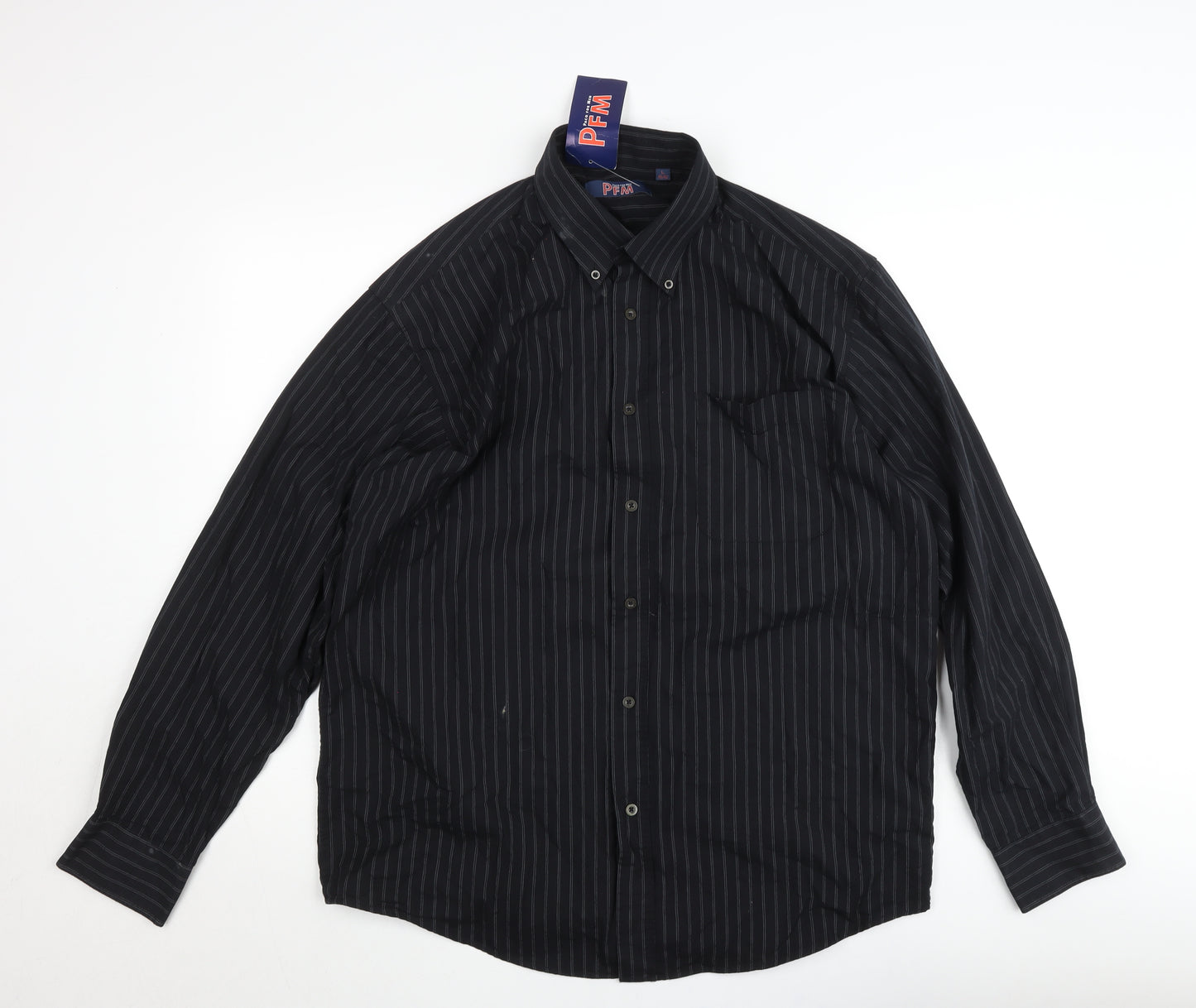 Paco For Men Black Striped Button-Up Long Sleeve Cotton Shirt L 41in