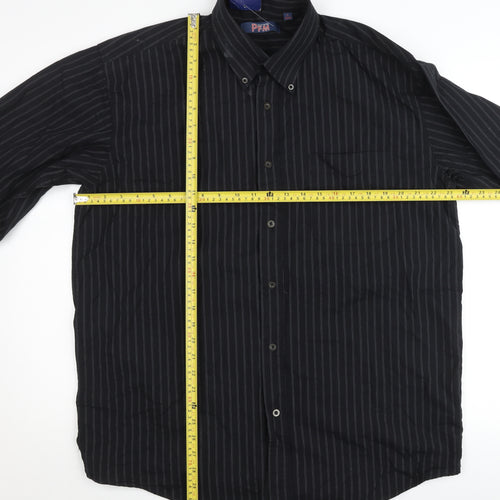 Paco For Men Black Striped Button-Up Long Sleeve Cotton Shirt L 41in