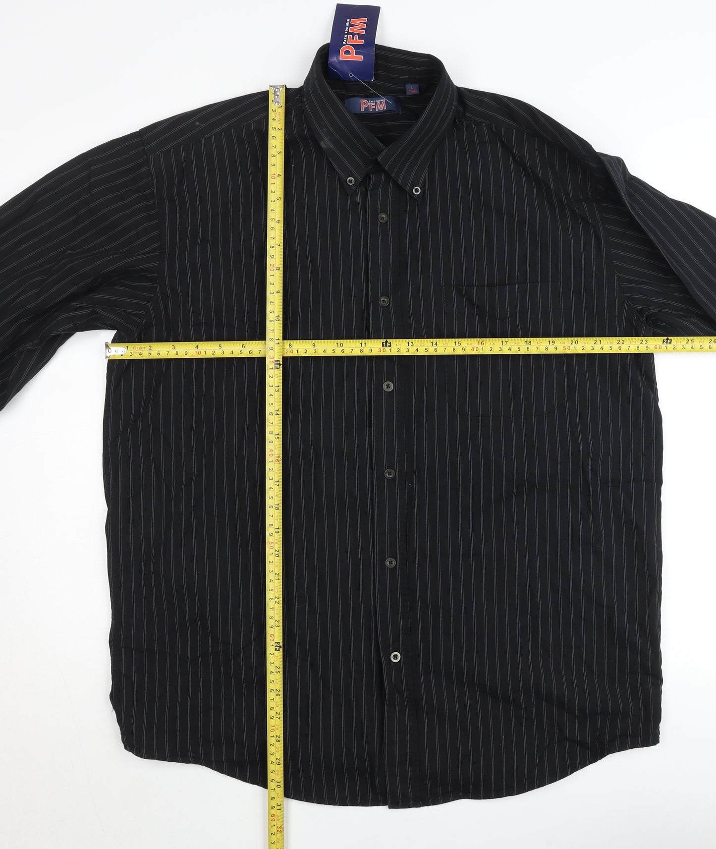 Paco For Men Black Striped Button-Up Long Sleeve Cotton Shirt L 41in