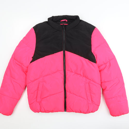 Marks and Spencer Girls Pink Black Puffer Jacket 12-13 Years Winter Coat