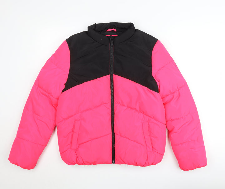 Marks and Spencer Girls Pink Black Puffer Jacket 12-13 Years Winter Coat