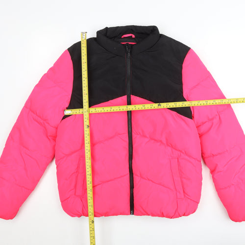 Marks and Spencer Girls Pink Black Puffer Jacket 12-13 Years Winter Coat