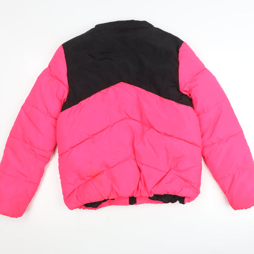 Marks and Spencer Girls Pink Black Puffer Jacket 12-13 Years Winter Coat