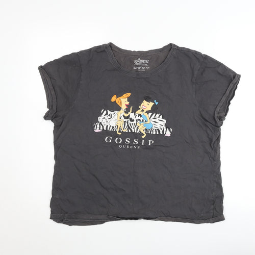 The Flintstones Girls Black Graphic T-Shirt L Gossip Queens Cartoon Tee