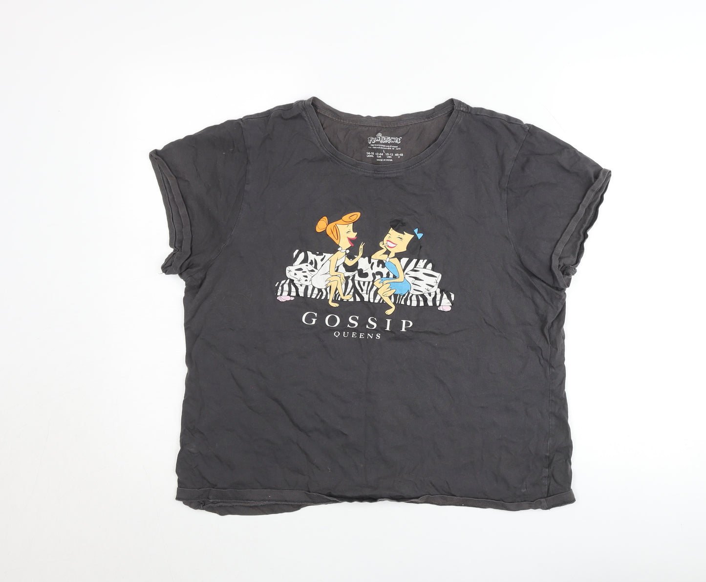 The Flintstones Girls Black Graphic T-Shirt L Gossip Queens Cartoon Tee
