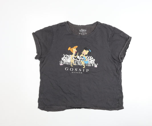 The Flintstones Girls Black Graphic T-Shirt L Gossip Queens Cartoon Tee
