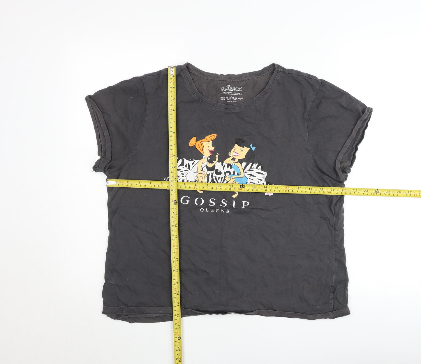 The Flintstones Girls Black Graphic T-Shirt L Gossip Queens Cartoon Tee