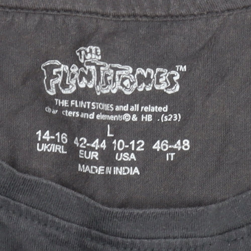 The Flintstones Girls Black Graphic T-Shirt L Gossip Queens Cartoon Tee