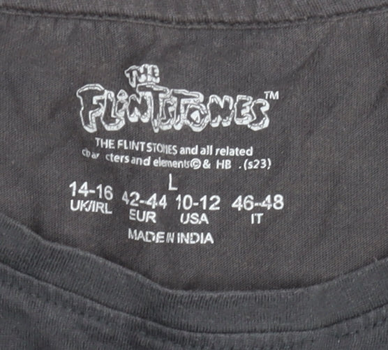 The Flintstones Girls Black Graphic T-Shirt L Gossip Queens Cartoon Tee