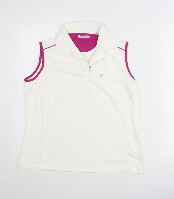 Green Lamb Womens White Collared Sleeveless Polo Top Size 14