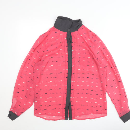 Next Women Pink Geometric Chiffon Long Sleeve Collared Blouse Size 14