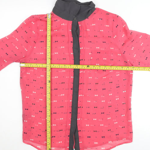 Next Women Pink Geometric Chiffon Long Sleeve Collared Blouse Size 14