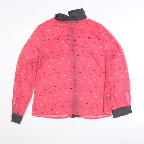 Next Women Pink Geometric Chiffon Long Sleeve Collared Blouse Size 14