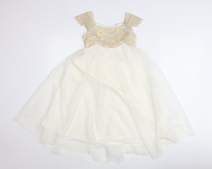 Monsoon Girls Ivory Lace & Tulle Ball Gown Dress 6-7 Years Formal Occasion
