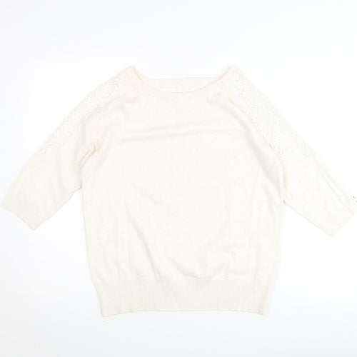 John Rocha Womens Ivory 3/4 Sleeve Lace Shoulder Pullover Jumper Size 16