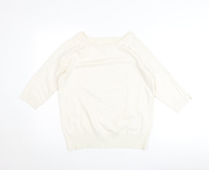 John Rocha Womens Ivory 3/4 Sleeve Lace Shoulder Pullover Jumper Size 16