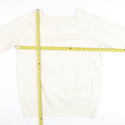John Rocha Womens Ivory 3/4 Sleeve Lace Shoulder Pullover Jumper Size 16