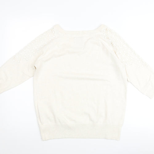 John Rocha Womens Ivory 3/4 Sleeve Lace Shoulder Pullover Jumper Size 16