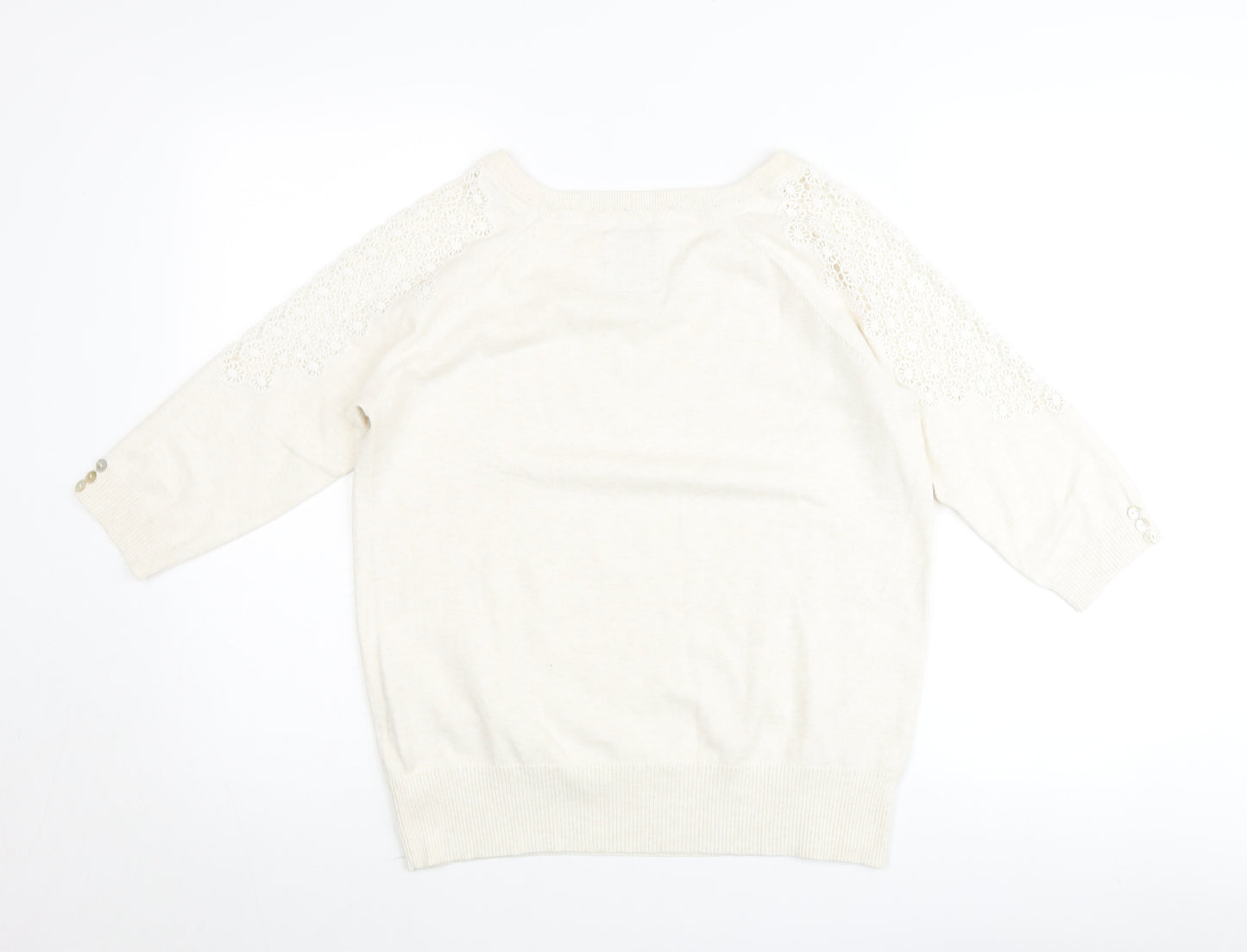 John Rocha Womens Ivory 3/4 Sleeve Lace Shoulder Pullover Jumper Size 16